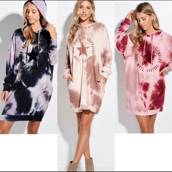 New! Tie-Dye Oversized Hoodie Tunic Dress - Picture 6 of 9